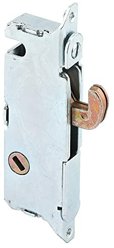 Prime-Line E 2014 Mortise Lock - Adjustable, Spring-Loaded Hook Latch Projection for Sliding Patio Doors Constructed of Wood, Aluminum and Vinyl, 3-11/16”, 45 Degree Keyway, Round Face