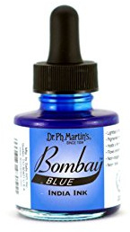 Bombay India Ink, 1.0 oz, Blue (5BY) - Highly Pigmented, Lightfast, Permanent, Waterproof - for Brush, Drawing Pen or Airbrushes