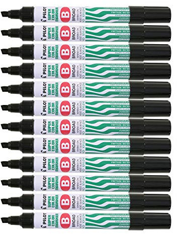 Pilot Supercolour Broad Permanent Marker Chisel 2.0-4.5 mm Tip - Black, Box of 12