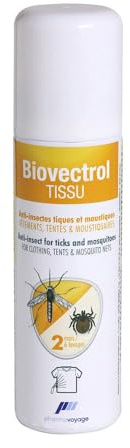 Pharmavoyage Biovectrol Tissu spray anti-insectes tiques et moustiques Vêtements tentes et moustiquaires 100ml