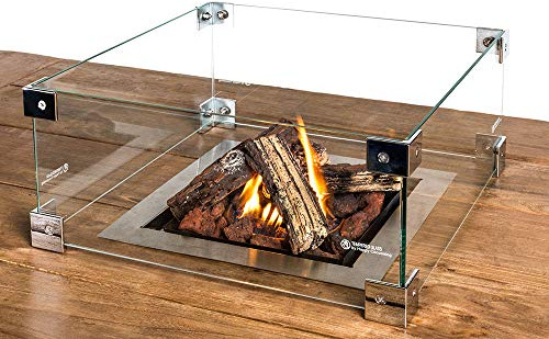 M A N I A Schutzglas für Feuertisch Einbaumodelle - Schutz Glas passend für quadratischer Mania Feuertisch Einbau - Glasschirm gegen Wind 40 x 40 x 17 cm