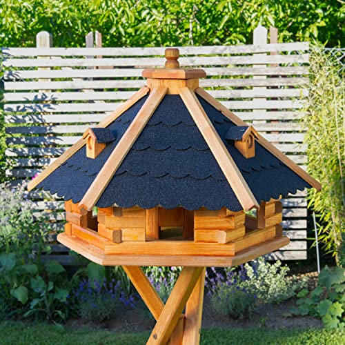 Vogelhaus von klein bis Riesig XXL Futterhaus Futterhäuschen Vogelvilla V18, Vogelfutterhaus aus Holz mit Solarbeleuchtung beleuchtet (Schwarz, XXL), Vogelfutterhaus mit Futtersilo, Silo