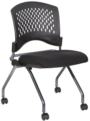 Office Star Deluxe Ventilated Plastic Wrap Around Back Folding Nesting Chair 2 Pack, Coal FreeFlex Fabric