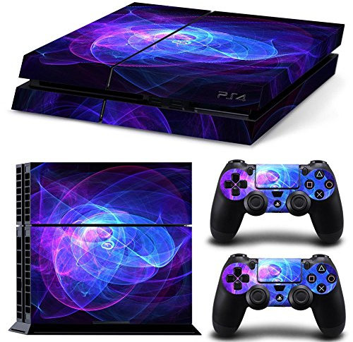 Uushop decalcomania per Playstation 4 console System and PS4 wireless DUALSHOCK controller – blu viola linee