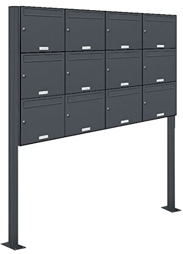 AL Briefkastensysteme 12er Standbriefkasten in Anthrazitgrau RAL 7016 als 12 Fach Briefkastenanlage DIN A4 in Postkasten Briefkasten Design modern