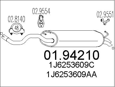 MTS 01.94210 Endschalldämpfer Kompatibel mit VW Golf 4 Schrägheck 1J1 1J6253609AA 1J6253609C