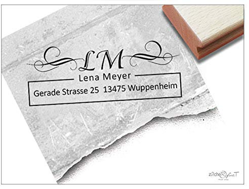 Stempel - Individueller Adressstempel MONOGRAM I Vintage Flair - Familienstempel personalisiert mit Name Adresse, für Schule Beruf - zAcheR-fineT