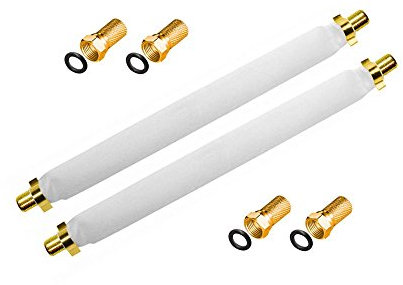 ARLI 2x Fensterdurchführung 20 cm – Selbstklebend + 4x F-Stecker vergoldet breiter Mutter und Dichtring75 Ohm | Flachkabel für Fenster & Türen Wohnwagen Camping | SAT TV Koaxialkabel
