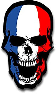 Copytec #A1498 Sticker autocollant aux couleurs du drapeau français Motif tête de mort Pour VW Golf Polo GTI BMW Série 3 Mercedes Audi Opel Ford 7 x 4 cm