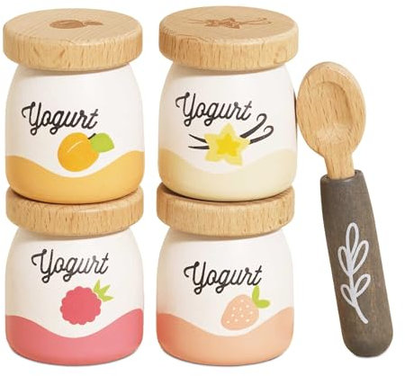 Le Toy Van – Wooden Yogurt Play Food Pack | Detailed Wooden Play Food - Suitable for Ages 2+ years