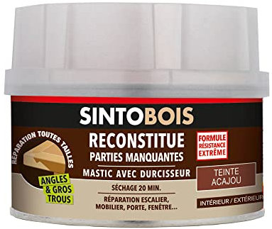 SINTO Reconstitue Bois Angles & Gros Tous Acajou - 550g/30g- Idéal pour Reconstituer, Réparer et Reboucher une Partie Manquante sur du Bois - Pour Escalier, Parquet, Meuble, Mobilier, Porte, Fenêtre,