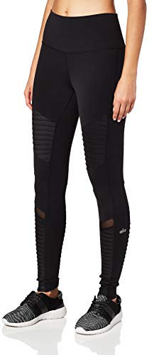 Alo Yoga Damen Moto hoher Taille Leggings, Schwarz/Schwarz glänzend, S