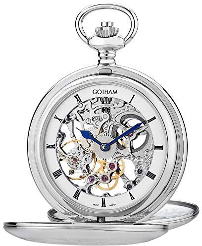 Gotham Herren-Taschenuhr, Silberfarben, doppelte Abdeckung, mechanische Taschenuhr # GWC18800S, Silber