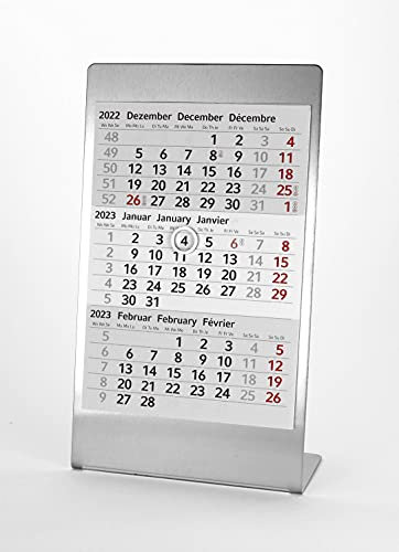 HiCuCo 3-Monats-Tischkalender für 2025 + 2026 + 2027 - Aufstellkalender - Edelstahl TypE1 (Edelstahl)