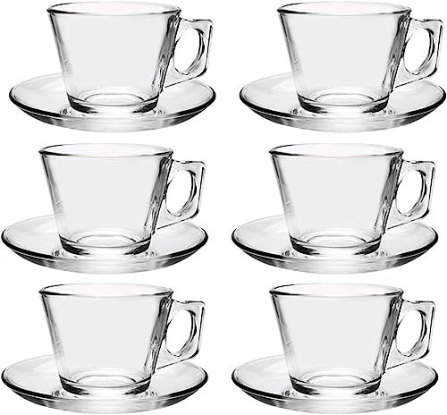 Pasabahce 97302 - 12-tlg Tassen mit Unterteller Vela, für Tee, Kaffee, Cappuccino, für 6 Personen aus Glas