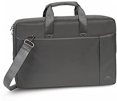 RIVACASE Laptoptasche für Notebooks bis 17,3 Zoll - Hochwertige Schultertasche mit zusätzlich gepolstertem Laptopfach - Hoher Komfort durch gepolsterte Tragegriffe / Grau