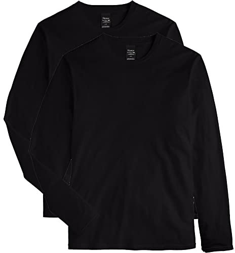 Hanes Men's Long Sleeve Nano Cotton Premium T-Shirt (Pack of 2), Black, Small