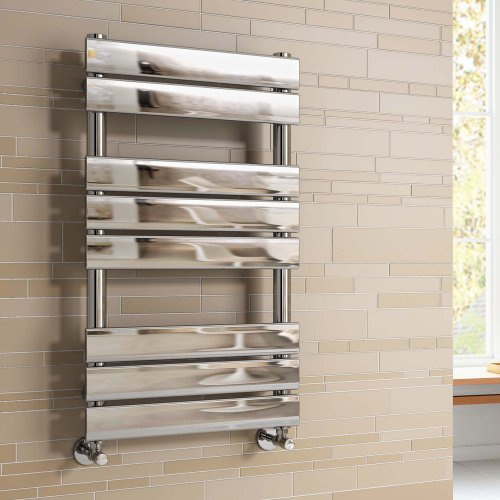 iBathUK Zerith Wall-Mounted Horizontal Single Slim Flat Panel Towel Radiator, 8 Column Steel High Thermal Output Hydronic Central Heating, Designer Heated Towel Rail in Chrome, 800 × 450mm