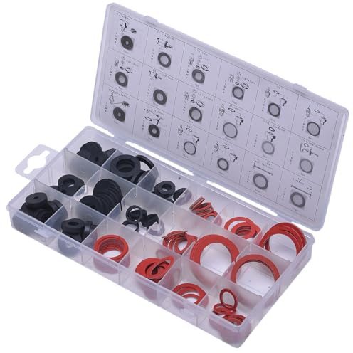 SW-Stahl S8059 Dichtring Sortiment, 141-teilig f. Sanitär, Gummi & Fiber | Premium Dichtungssatz in praktischer Kassette für Sanitäranwendungen, enthält Klingerith, Fiber und Gummi Dichtringe