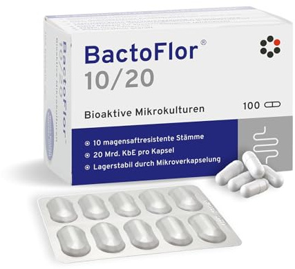 BactoFlor 10/20 – Bakterienkulturen für Darmkur, hochdosiert, 100 Kapseln | 20 Mrd. KbE pro Kapsel bis zum MHD – magensaftstabil – mit Inulin – laktosefrei, glutenfrei, histaminfrei, sojafrei