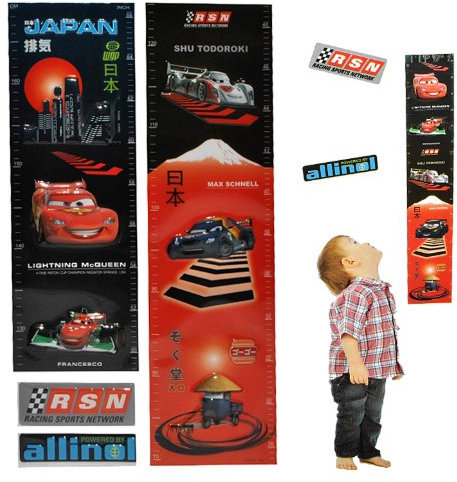 alles-meine.de GmbH 3-D Meßlatte Cars Auto - Wandtattoo selbstklebend mit 2 Sticker - wasserfest - Messlatte Mc Queen Kinderzimmer Wandsticker Aufkleber Pop-Up