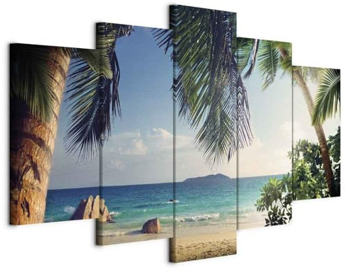 B&D XXL Cuadros Leinwandbild Palmen tropisch Landschaft, 100x50 cm | Hochwertige Leinwand, sofort aufhängbar, ideal fürs Wohn- oder Schlafzimmer, wasserfest und lichtecht, langlebig, stilvoll