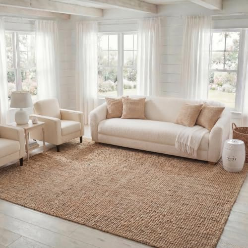 SAFAVIEH Natural Fiber Rug for Living Room, Dining Room, Bedroom - Natural Fiber Collection, Short Pile, in Natural and Grey, 244 X 305 cm