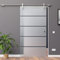 BP1-1025LA: Schiebetürsystem ESG 1025x2050x8mm Dekor P1, Siebdruck, links; Edelstahl Laufrollensystem SoftStop; Griffmuschel