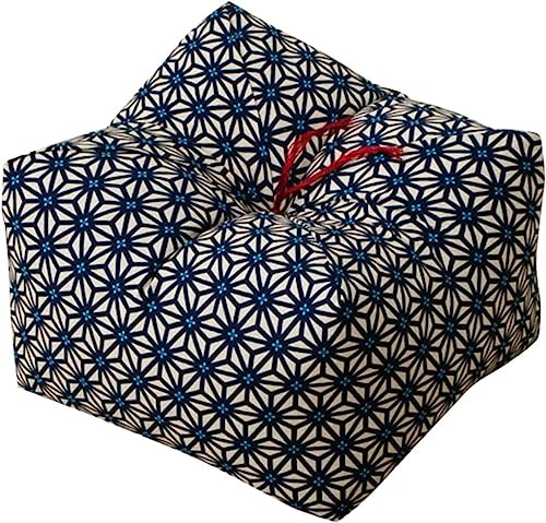 EMOOR Seiza-Kissen aus Japanischen Buchweizenschalen Mittelgroß Hergestellt in Japan (Hanfblätter Blau), Natürliche Sobagara Bodensitzkissen Tatami Kühles