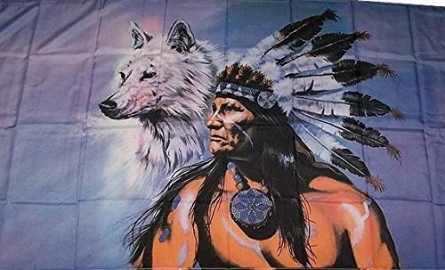 U24 Flagge Fahne Indianer mit Wolf 90 x 150 cm