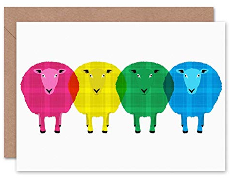 Wee Blue Coo Birthday Friendship Tartan Sheep Scotland Art Gift Sealed Greeting Card Plus Envelope Blank inside
