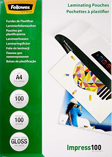 Fellowes Laminierfolien A4, 100 Mikron (2 x 100 mic), glänzend, 100 Stück