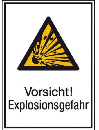 Indigos UG Aufkleber Vorsicht! Explosionsgefahr Warnschild - 13,1x18,5 cm - selbstklebender Sicherheits Aufkleber für Tür oder Wand - Warnschild für Gebäude, Hotel, Büro, Firma, Haus, Praxis