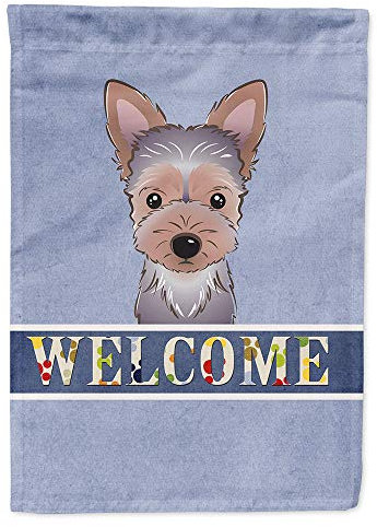 Caroline's Treasures BB1418CHF Yorkie Puppy Welcome House Flagge, blau, große Veranda-Hülse, dekoratives Banner für den Außenbereich, Hof, Kunstwerk, Wandbehang, Polyester, Hausgröße, mehrfarbig