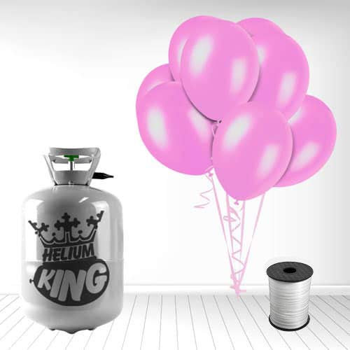 Disposable Helium Gas Cylinder with 30 Balloons and Curling Ribbon included (Crystal Pink, Single)