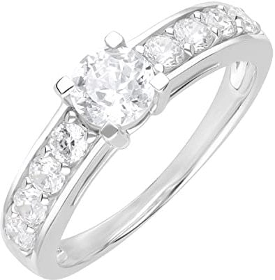 Ivy Gems 9ct White Gold 1ct Finest 100 Cut Swiss Cubic Zirconia Solitaire Ring with Side Stones - Size L