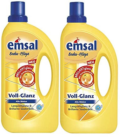 2x emsal Boden-Pflege Voll-Glanz 1 Liter, Langzeitglanz & Brillante Sauberkeit mit Orangenwachs