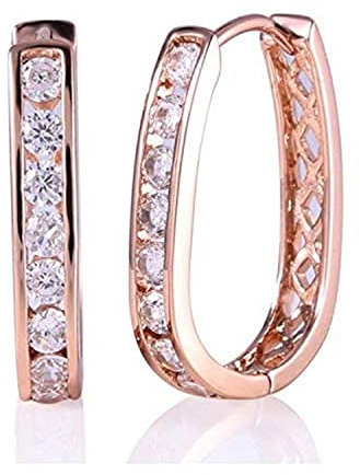 GULICX Rose Gold Electroplated White Zircon Channel Setting Lady Women's 26MM Long Hoop Earring
