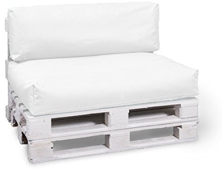 BuBiBag Palettenkissen Sitzkissen Sitzauflage 2er Set - Sitzpolster 120x80x15cm + Rückenkissen 120x40x15 cm - In & Outdoor - Palettenpolster (weiß)