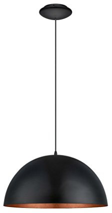 EGLO Pendelleuchte Gaetano 1, 1 flammige Hängelampe Industrial, Hängeleuchte aus Stahl in Schwarz, Kupfer, Esstischlampe, Wohnzimmerlampe hängend mit E27 Fassung, Ø 53 cm