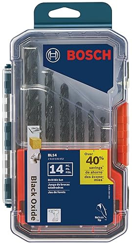 BOSCH BL14 14-teiliges Sortiment-Set Drei-Flachschaft Schwarzoxid Bohrer für Anwendungen in Leichtmetall, Holz, Kunststoff