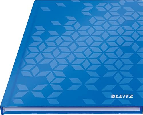Leitz WOW Notizbuch A5 kariert, Hardcover, 160 Seiten, 80 Blatt FSC-zertifiziertes Papier 80 g/m², Hochwertiger laminierter Einband, Fadenheftung, Für Büro, Schule oder als Tagebuch, Blau, 46281036