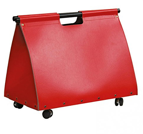 Kamin Holzkorb regeneriertes Leder rot mit Rollen 52x45x38 cm
