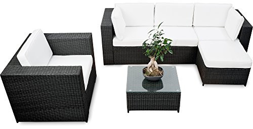 XINRO erweiterbares 18tlg. Lounge Set Polyrattan kaufen - schwarz - Sitzgruppe Garnitur Gartenmöbel Rattan Lounge XXL - inkl. Lounge Sessel + Ecke + Hocker + Tisch + Kissen