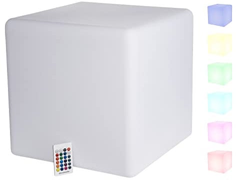 VERDOBA LED Würfel Outdoor mit Akku - LED Cube mit USB-C Anschluss - Leuchtwürfel Outdoor mit Farbwechsel - Outdoor Garten Beleuchtung Leuchtwürfel als Sitz & Tisch für außen & innen (Würfel, 40 cm)
