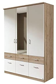 Kleiderschrank Joris weiß/grau 3 Türen B 136 cm Eiche Sanremo hell Drehtürenschrank Wäscheschrank Kinderzimmer Jugendzimmer
