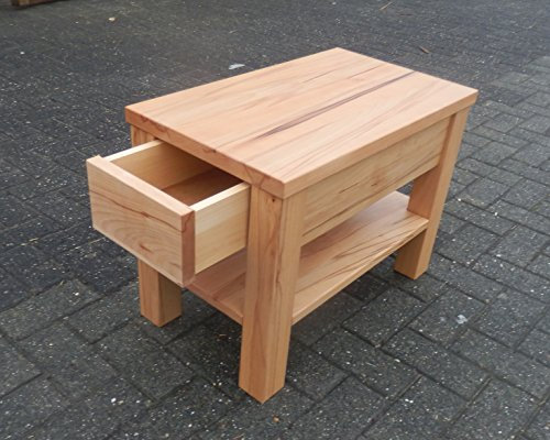 Martin Weddeling Beistelltisch Massiv Kernbuche Naturbelassen mit Schublade „Leila“ 60x40x70cm hoch