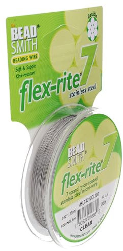 The Beadsmith Flex-Rite 7 Strand Nylon Coated, Stainless-Steel Beading Wire, Jewelry Making Supply (.012 Dia, Clear - 100 Ft)
