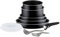 Tefal Ingenio Essential Batterie de cuisine 10 pièces, Poêles, Casseroles, Couvercles hermétiques, Spatule, Louche, 1 poignée, Tous feux sauf induction + four, Fabriqué en France L2009802, Noir