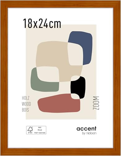 accent by nielsen Bilderrahmen, 18 x 24 cm, Holz, Honig, Fotorahmen zum Auftstellen und Aufhängen im Hoch- & Querformat, Echtglas, Zoom